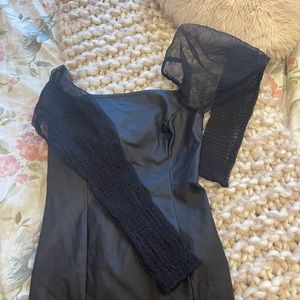 Black faux leather sheer sleeve dress mini dress